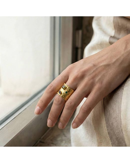 Silver & Elegant Co. Yellow Emerald & Sapphire Glow Thick Plated Bronze Ring