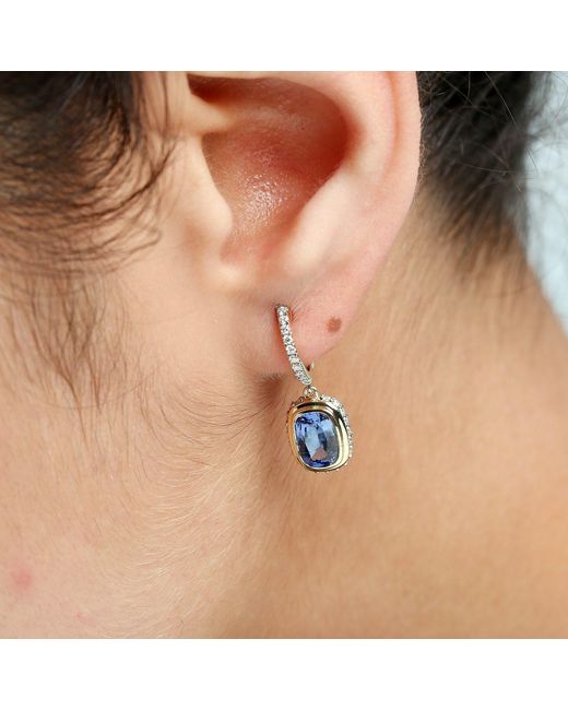 Artisan Blue Sapphire & Diamond Drop Huggie Earrings