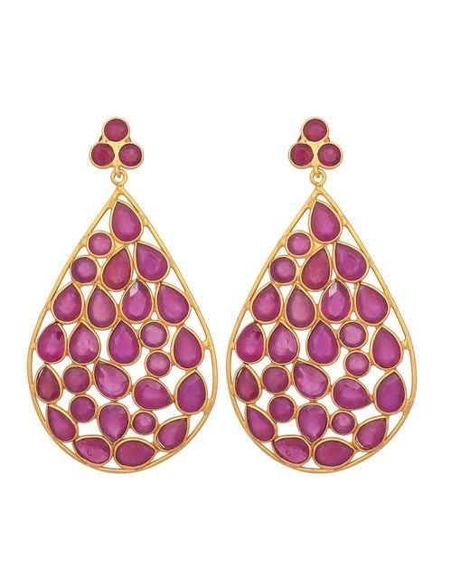 Opium Jewels Red Dew Drop Jali Earrings