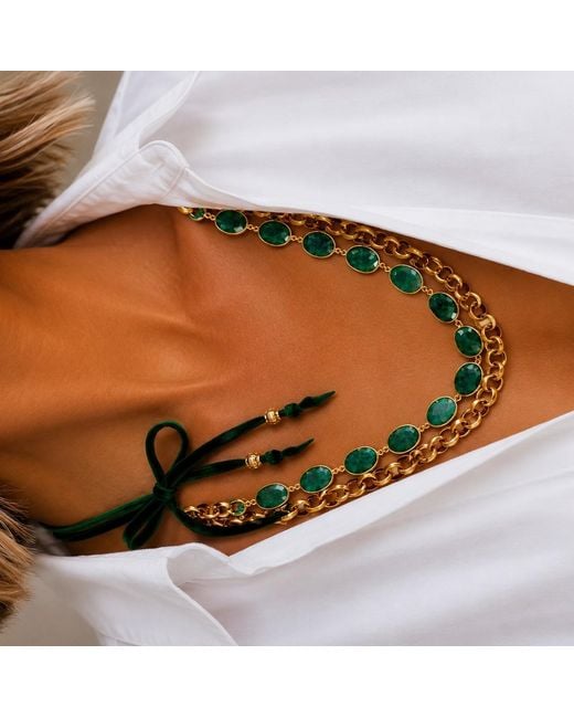 Persia Dona Jewelry Green Raw Emerald X Vintage Chain Necklace