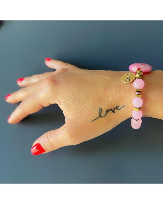 Ebru Jewelry Pink Agate Love Bracelet