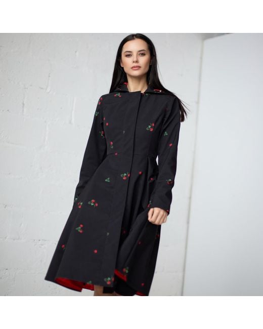RainSisters Black Waterproof Coat With Strawberry Print: Wild Strawberry