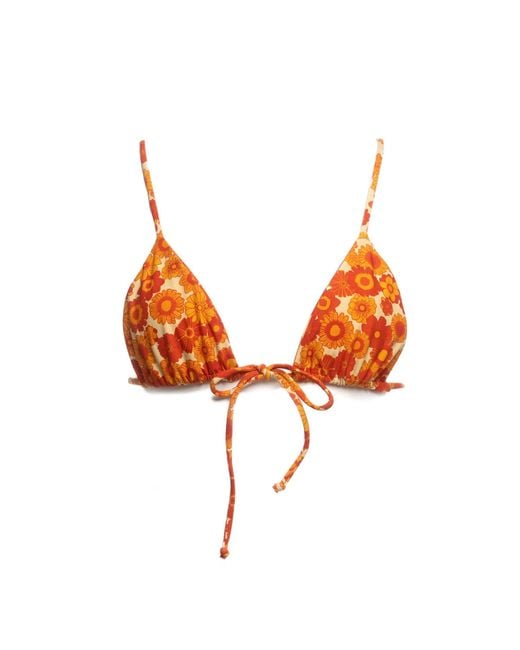 Patti Jane Swim Orange Sharon's Sunny Floral Front-Tie Triangle Bikini Top