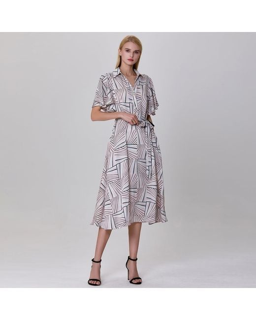 Smart and Joy Gray Neutrals Geometrical Print Shirt-Dress