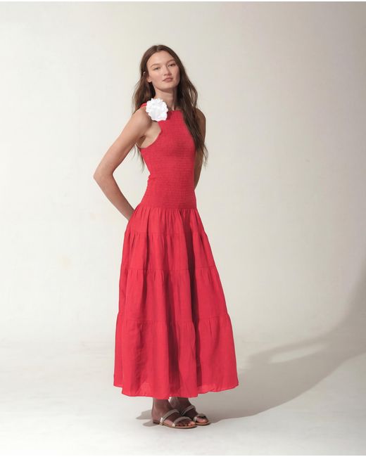 MARICEL Red Valentina Linen Maxi Dress