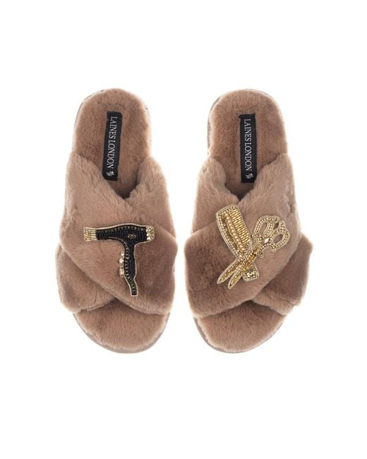 Laines London Brown Neutrals Classic Laines Slippers With Hairdresser Brooches