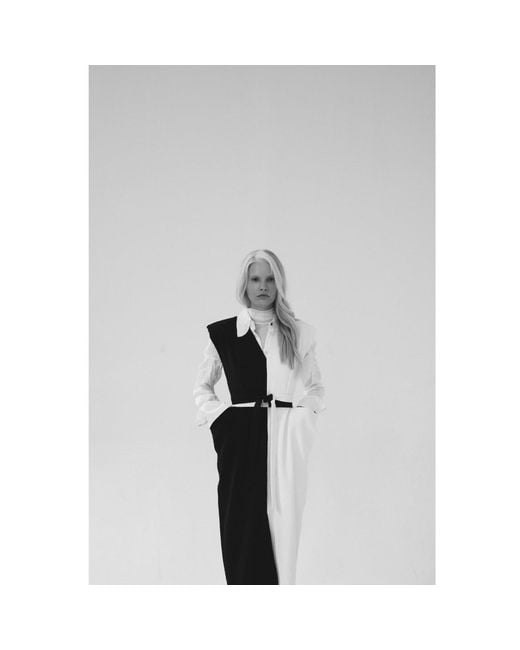 Julia Allert Black Neutrals Fashion Midi Dress With Belt And Bold Shoulders – & Ivory