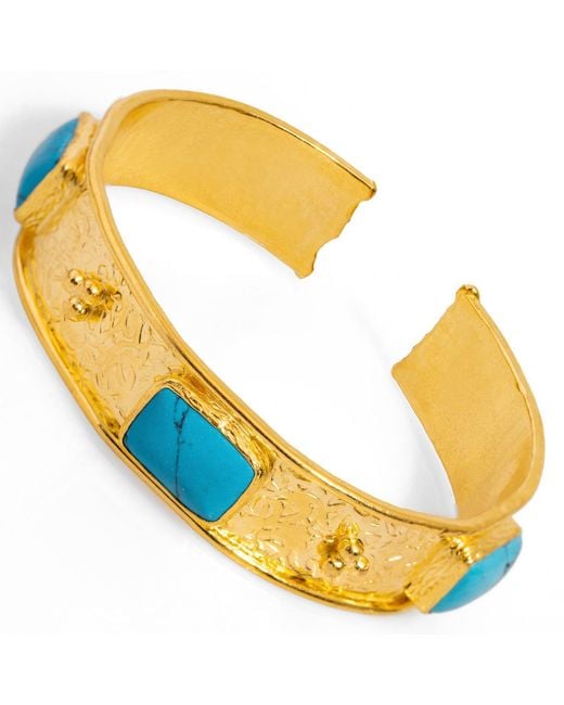 Ebru Jewelry Metallic Turquoise Gemstone Antique Gold Cuff Bracelet
