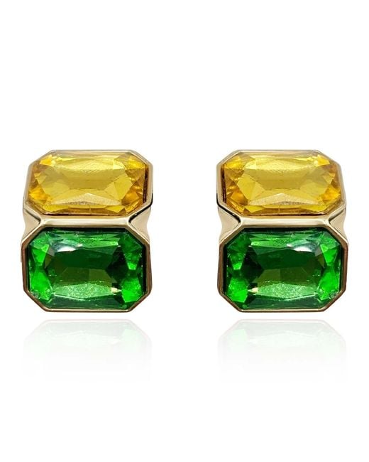 Michael Nash Jewelry Green Clara Topaz And Emerald Double Stone Clip Earrings