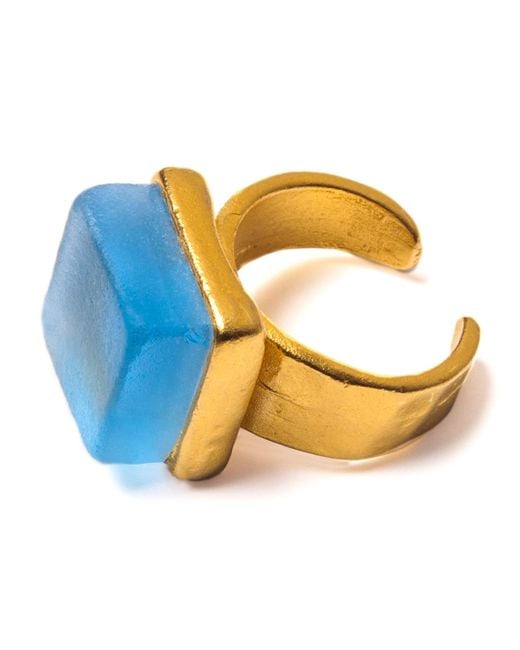 Smart Glass Jewelry Metallic Recycled Sake Bottle Cube Ring Periwinkle