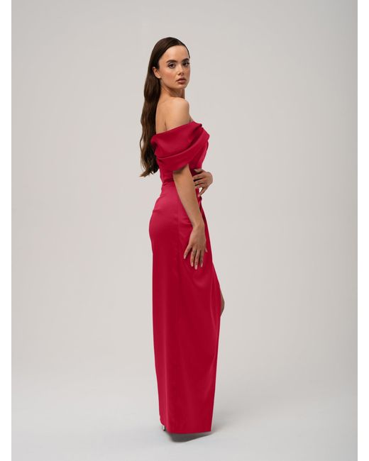 Tia Dorraine Red Heavenly Kissed Draped Satin Maxi Dress