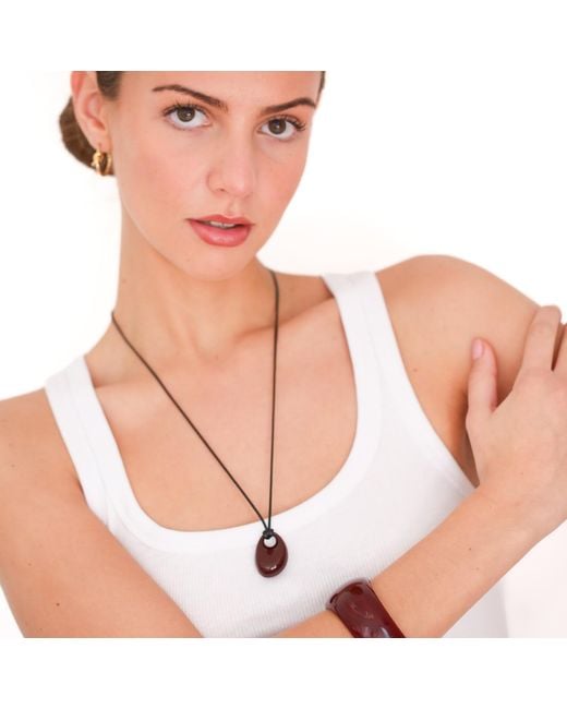 Miss Cecilia Metallic Oval Pebble Cord Necklace