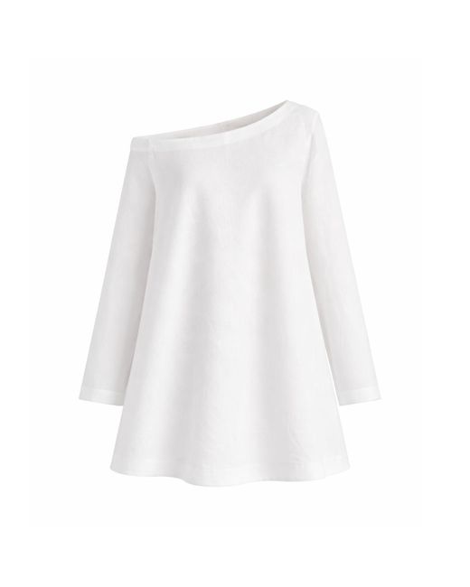 Nikka Place White Linen Summer Tunic With Off Shoulder And Long Sleeves