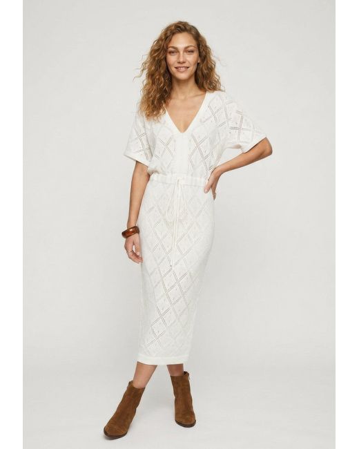 Raffya White Neutrals Santorina Knitted Midi Dress