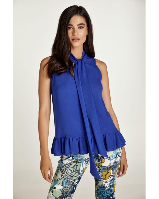 Conquista Blue Electric Tie Detail Top With Frills