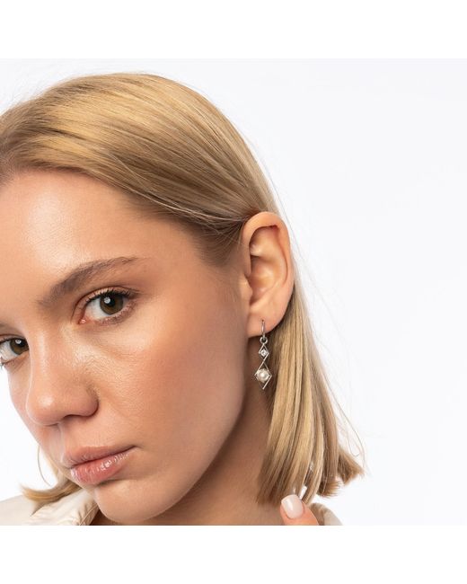 Spero London Metallic Sterling Rhombus 3D Pearl Earrings