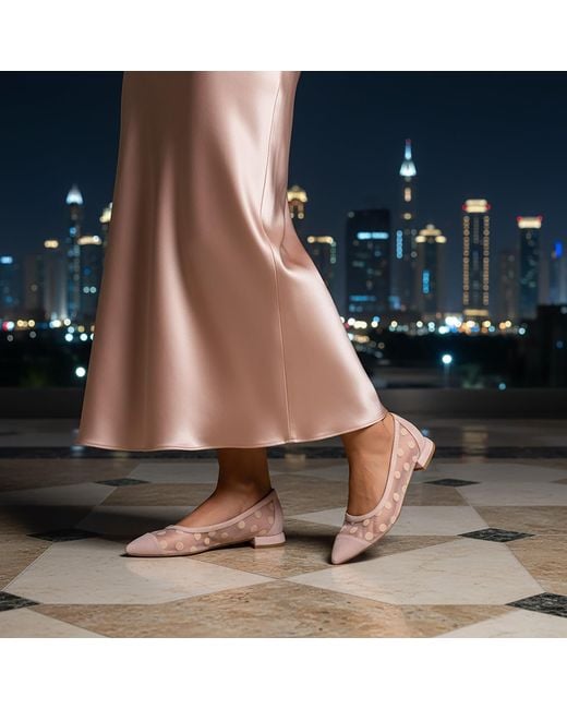 Beautiisoles by Robyn Shreiber Made in Italy Pink Blake Baby Polka Dots Flat Comfortable Mesh For Dressy Work & Elegant Evening Wedding Ballerina