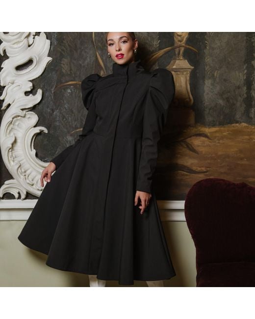 RainSisters Black Coat With Balloon-Styled Sleeves: Majestic Night