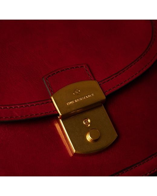 Time Resistance Red Leather Saddle Bag