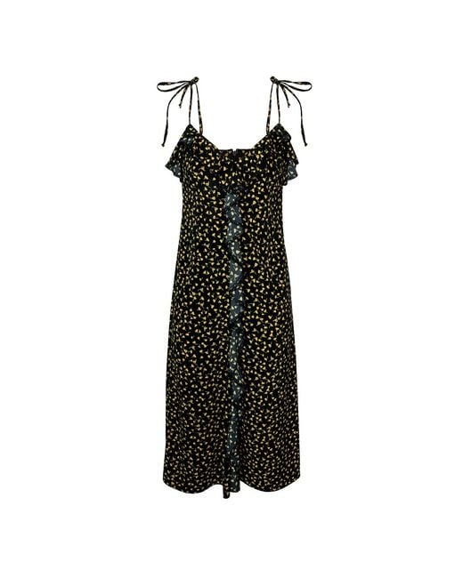 2KStyle Black Paola Floral Ruffled Slip Midi Dress