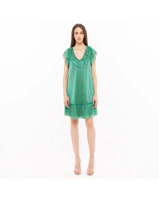 Nissa Green Ruffle Trim Midi Dress