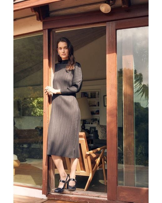 Wild Cosmos Black Hera Plissé Satin Sculpture Dress