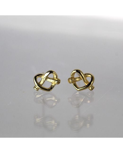 VicStoneNYC Fine Jewelry Metallic 14K New York Pretzel Heart Stud Solid Earrings