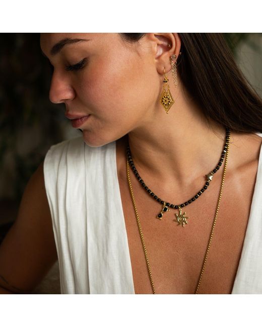 Ebru Jewelry Metallic Vacation Mode Onyx Beaded Sun Necklace