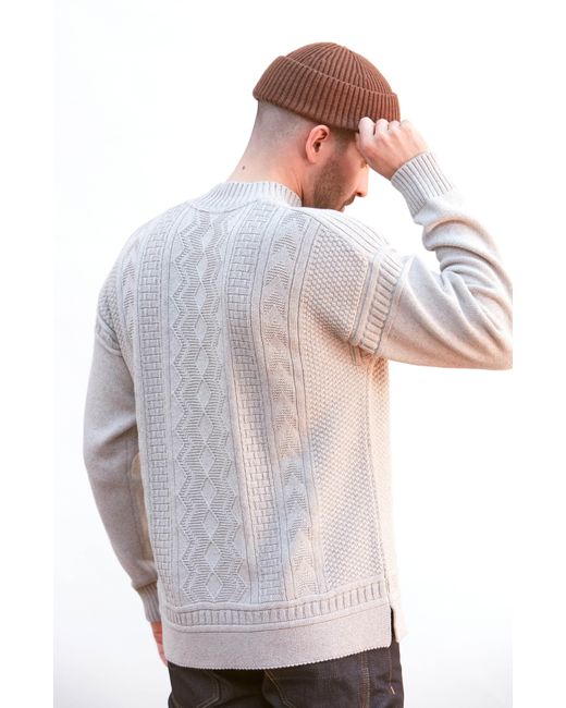 Paul James Knitwear Gray Midweight Cotton Cromer Mock Neck Gansey Jumper for men