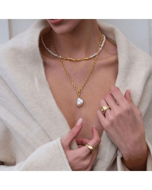 LINYA JEWELLERY Metallic Pontus Horizontal Pearl Necklace
