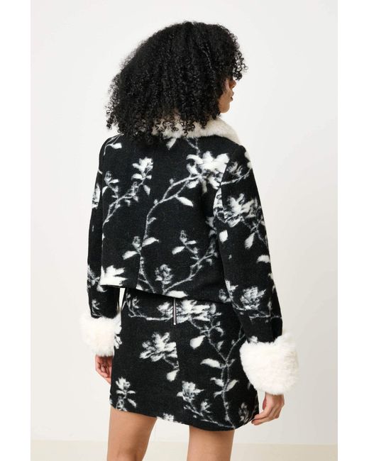 Louche Black Kent Power Bloom Fur Collar And Cuff Jacket
