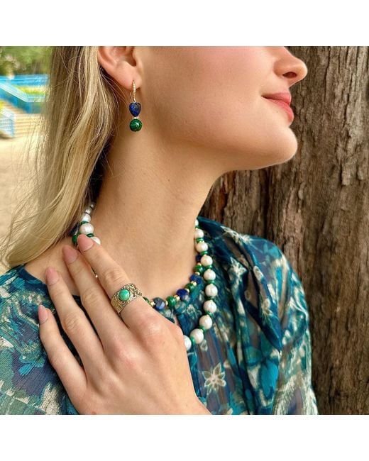 Farra Green Stone Platinum Plated Brass Adjustable Ring