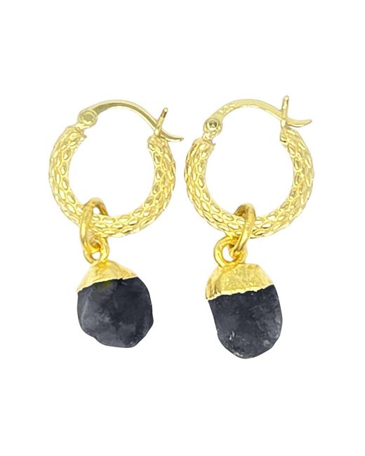 Harfi Metallic Raw Sapphire September Birthstone Huggie Hoops Vermeil Plated Gemstone Earrings