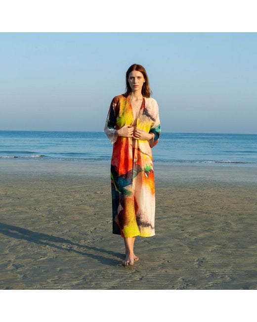 DHARA SHETH DUBAI Yellow Enigma Abstract Multicolour Printed Long Kimono