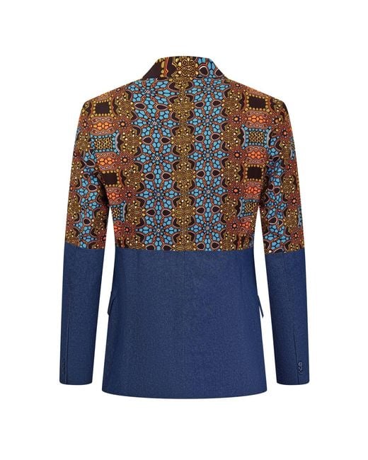Ohema Ohene Blue Denim & African Print Lapel Blazer for men