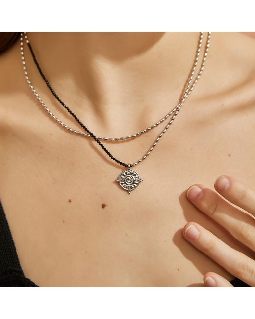 Aurozia Metallic Three Charms Solar Meridian The Sun Crystal Beaded Necklace Agate