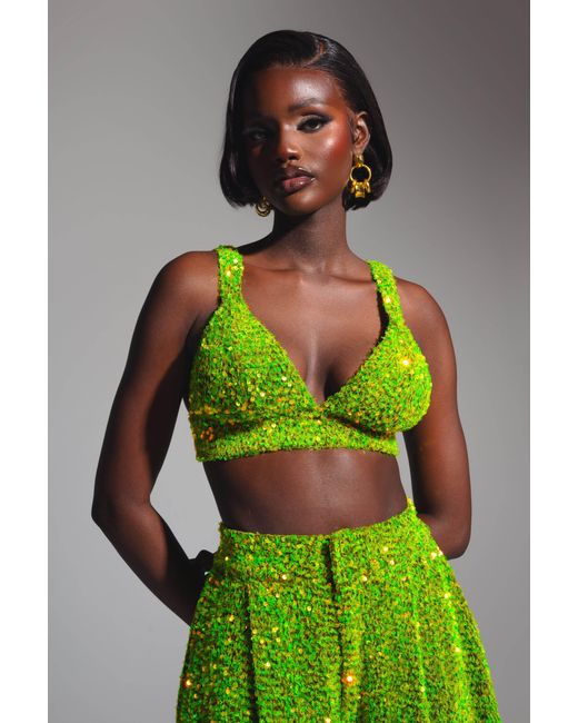 Ofuure Green Liza Sequin Bra Top