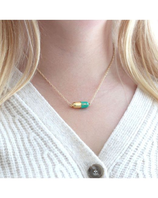 Kris Nations Multicolor Big Chill Pill Chain Necklace Turquoise & Gold Filled