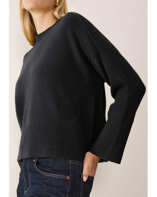 Loop Cashmere Black Ribbed Detail Lofty Crew Sweatshirt