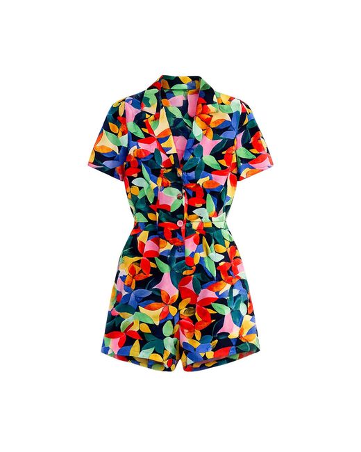 Yumi' Blue Multicolour Tropical Leaf Print Playsuit