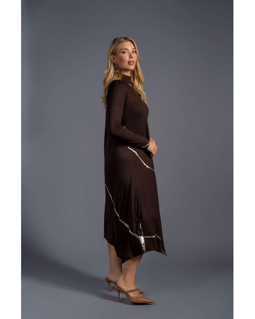 Esther Saadia Black Mock Neck Hikari Champagne Foil Kintsugi Dress