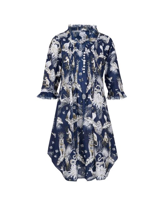 At Last Blue Annabel Cotton Tunic In Navy Tropical