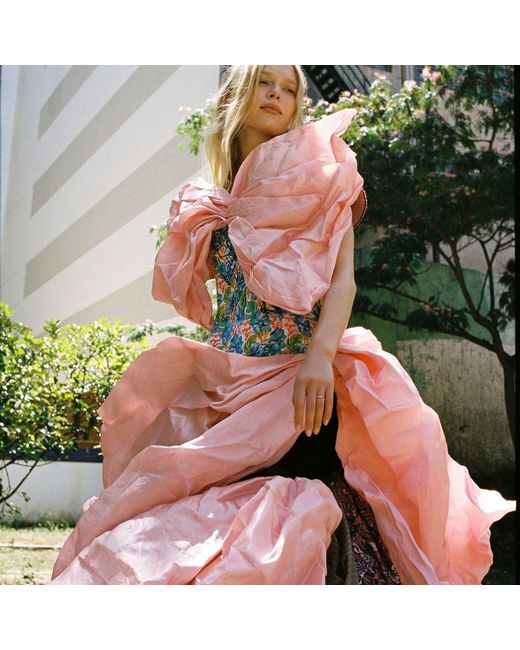 Miro Misljen Pink Flamingo Patchwork Gown