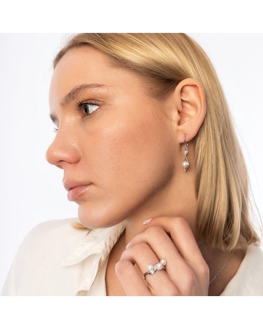 Spero London Metallic Sterling Rhombus 3D Pearl Earrings
