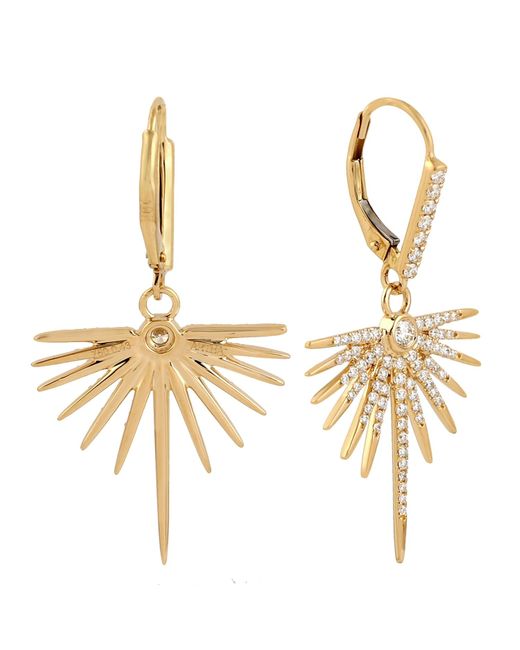 Artisan Metallic 18k Yellow Gold With Pave Diamond Star Burst Design Drop Dangle Earrings