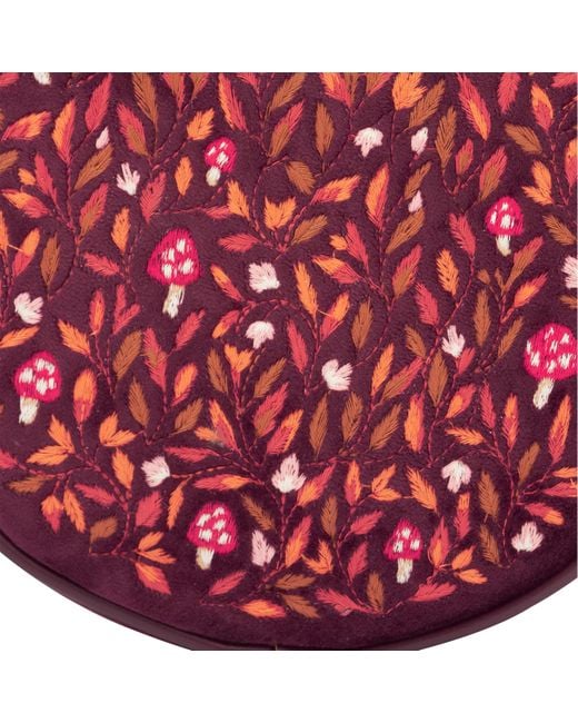 Fable England Mushroom Embroidered Velvet Circle Bag