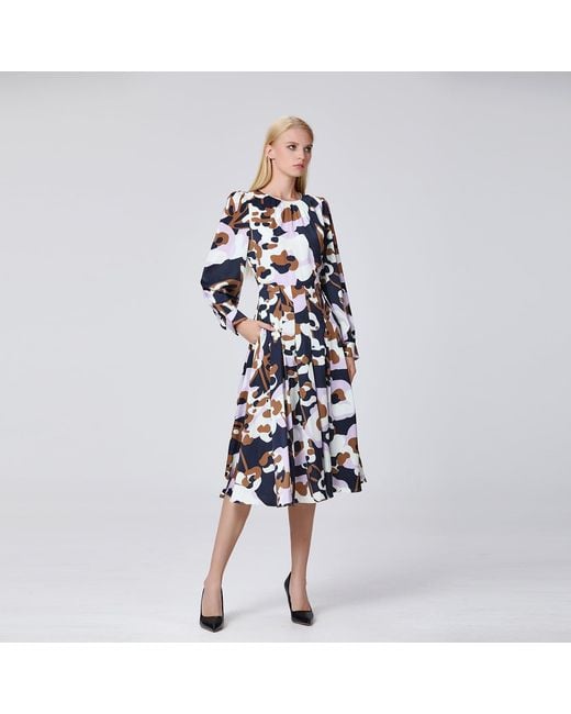 Smart and Joy Black Macro Abstract Print Round Neck Dress