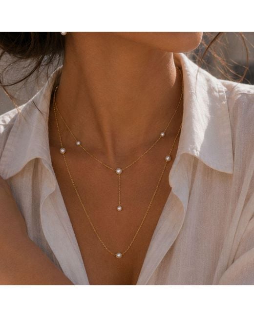 Lily Flo Jewellery Metallic Aurora Pearl Lariat Necklace On Solid