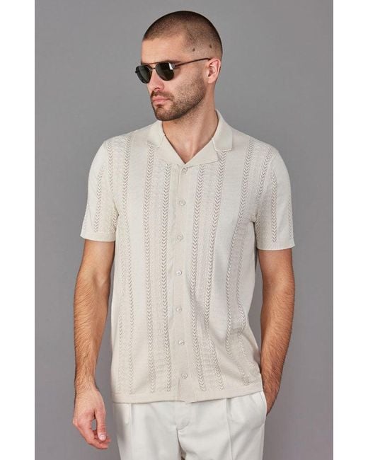 Paul James Knitwear White Ultra Fine Cotton Santiago Open Knit Cuban Collar Shirt for men