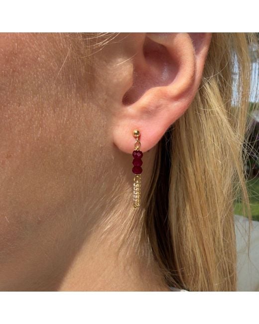 Rachel Nathan White Post: Ruby & Chain Earrings